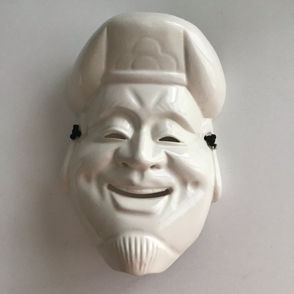 Pier One SET OF 3 White Ceramic Wall Art Masks Japanese Daikoku & Enosis Vintage - Picture 6 of 16